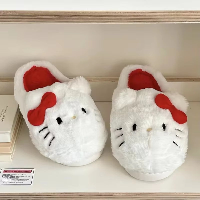 Sanrio Plush Slippers Hello Kittys Kawaii Cute Student Autumn Winter Soft Padded Bedroom