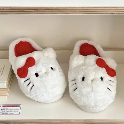 Sanrio Plush Slippers Hello Kittys Kawaii Cute Student Autumn Winter Soft Padded Bedroom