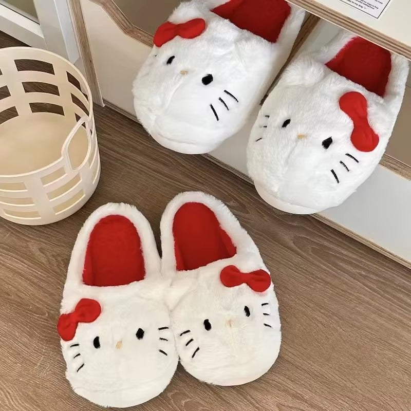 Sanrio Plush Slippers Hello Kittys Kawaii Cute Student Autumn Winter Soft Padded Bedroom