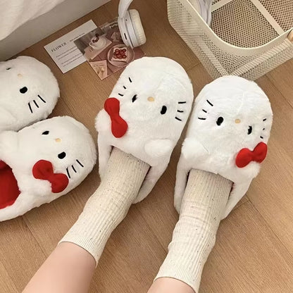 Sanrio Plush Slippers Hello Kittys Kawaii Cute Student Autumn Winter Soft Padded Bedroom