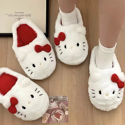 Sanrio Plush Slippers Hello Kittys Kawaii Cute Student Autumn Winter Soft Padded Bedroom