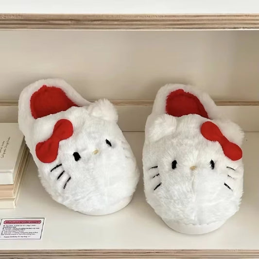 Sanrio Plush Slippers Hello Kittys Kawaii Cute Student Autumn Winter Soft Padded Bedroom